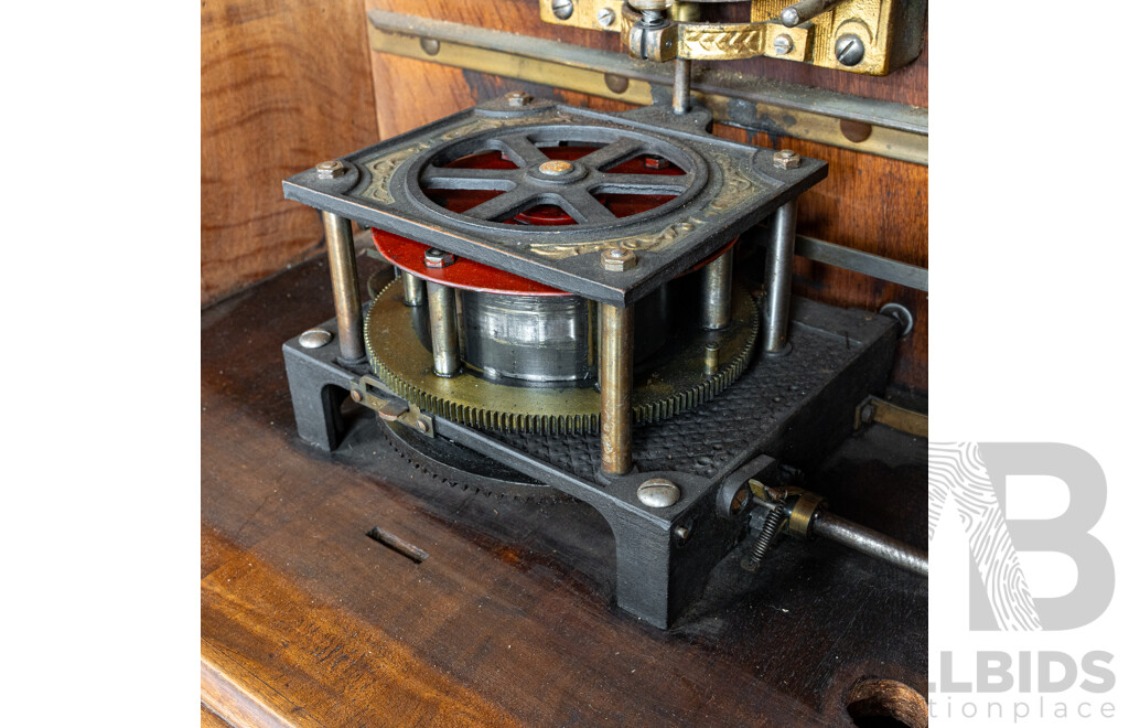 Turn of the Century Komet Upright Arcade Polyphone in Walnut Case on Later Stand with 44 Various 45cm Kalliope Discs