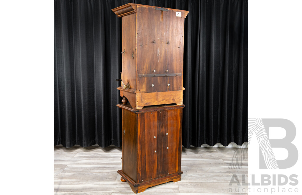 Turn of the Century Komet Upright Arcade Polyphone in Walnut Case on Later Stand with 44 Various 45cm Kalliope Discs