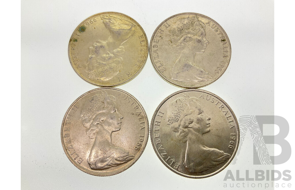 Four Australian 1966 Round Silver Fifty Cent Coins .800