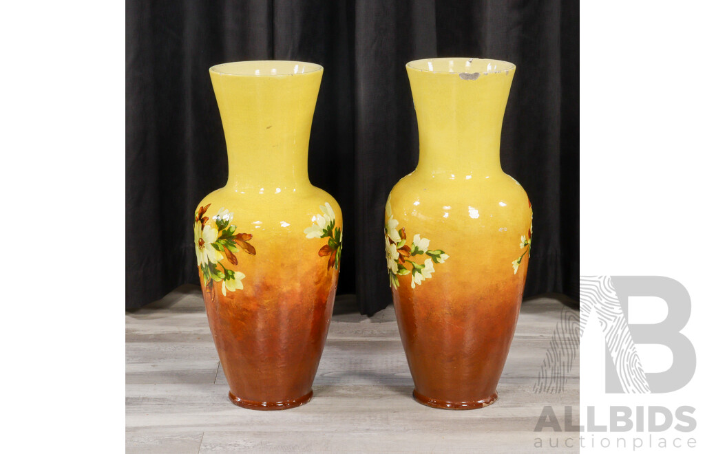 Pair of Glazed Ceramic Vases with Floral Motif by Leeds Pottery