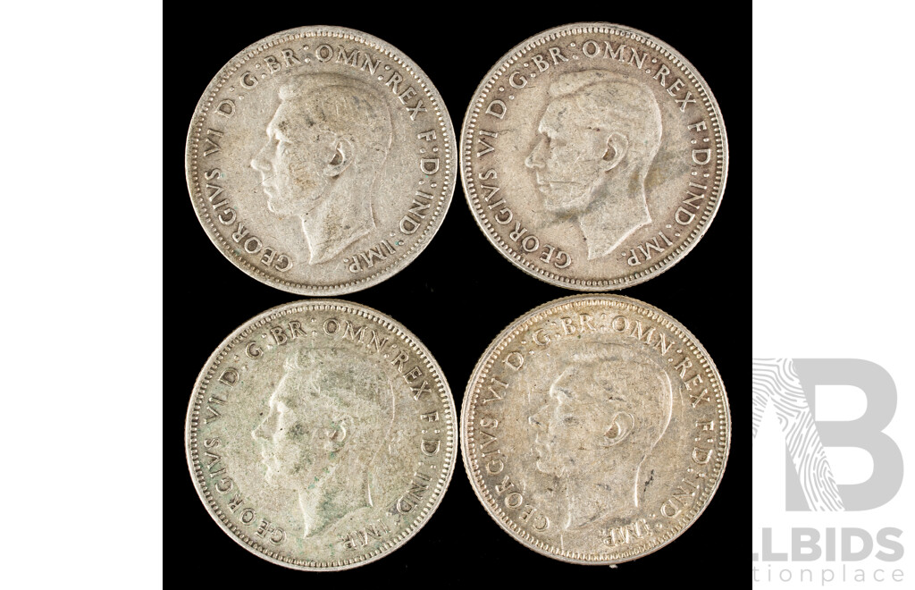 Four Australian KGVI Silver Florins Including 1940, 1942(2) 1944  .925