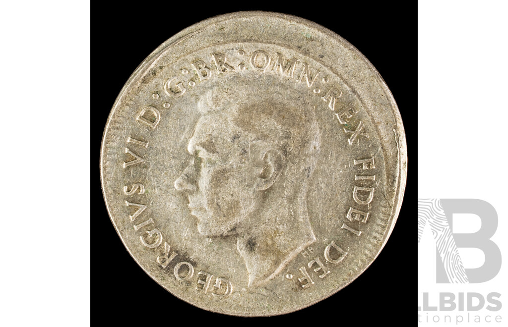 Australian 1952 Silver Shilling, Off Center Strike  .500