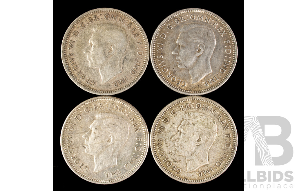 Four Australian KGVI Silver Shillings Including 1942, 1943, 1944(2)  .925