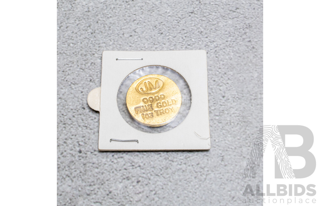 Gold Bullion 99.99% Fine Gold 1 Troy Ounce - Manufacturer JM Johnson Matthey, 25mm, 31.103grams