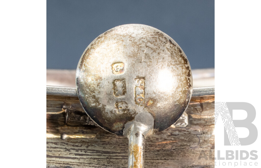 Two Antique Sterling Silver Condiment Bowls, Walker & Hall, Birmingham, 1899 with Spoon, Birmingham, 1900