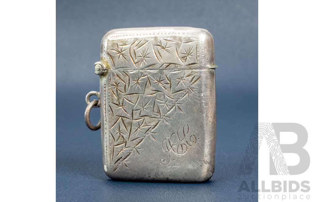 Antique Sterling Silver Vesta Case with Engravings