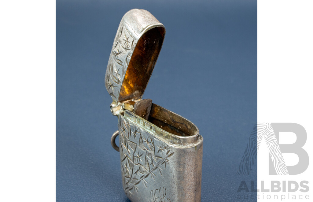 Antique Sterling Silver Vesta Case with Engravings