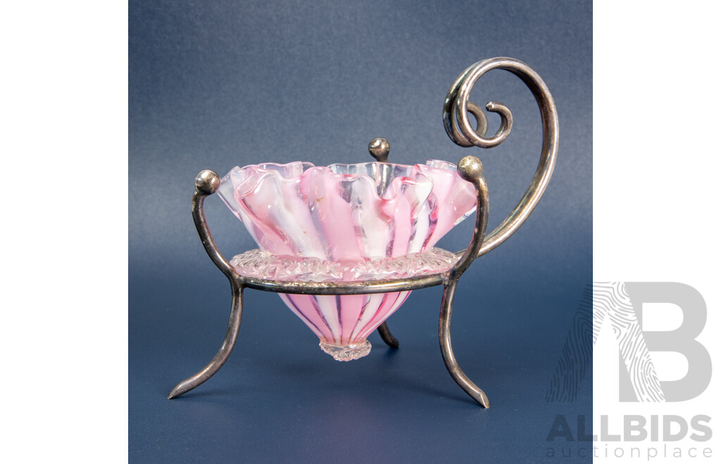 Vintage Copeland Spode China Cruet Set with Art Glass Inserts