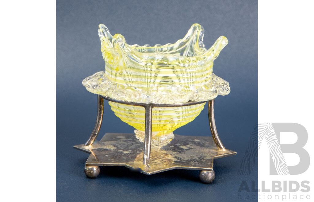 Vintage Copeland Spode China Cruet Set with Art Glass Inserts