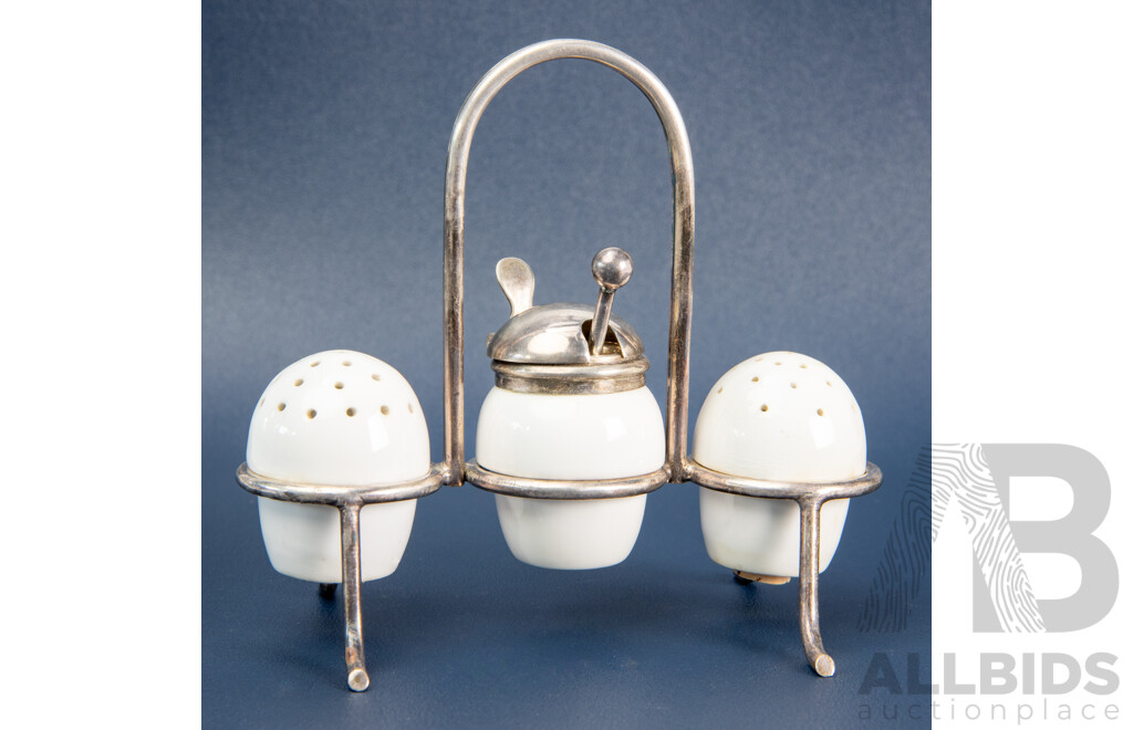 Vintage Copeland Spode China Cruet Set with Art Glass Inserts