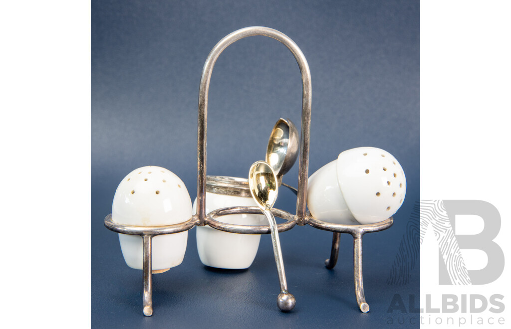 Vintage Copeland Spode China Cruet Set with Art Glass Inserts