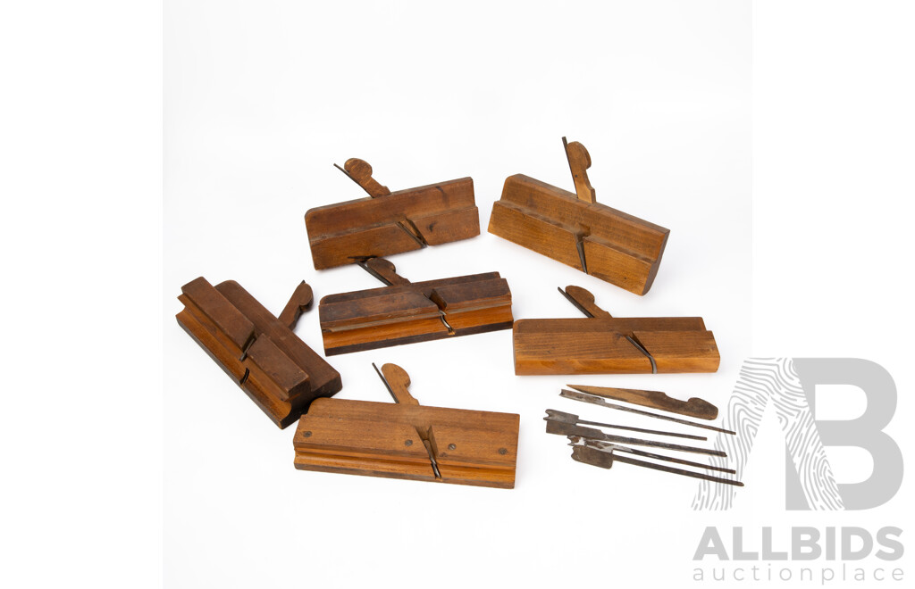 Six Antique Varvill & Son Timber Profile Planes, Made in England