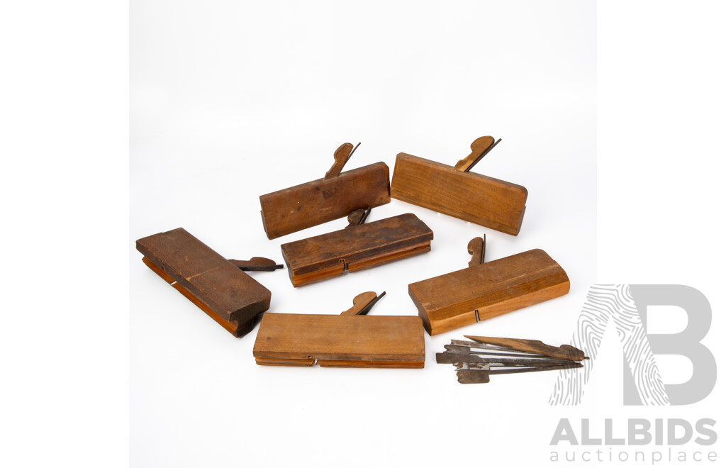 Six Antique Varvill & Son Timber Profile Planes, Made in England