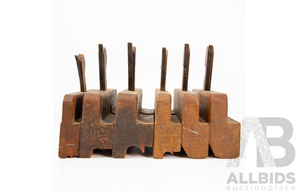Six Antique Varvill & Son Timber Profile Planes, Made in England