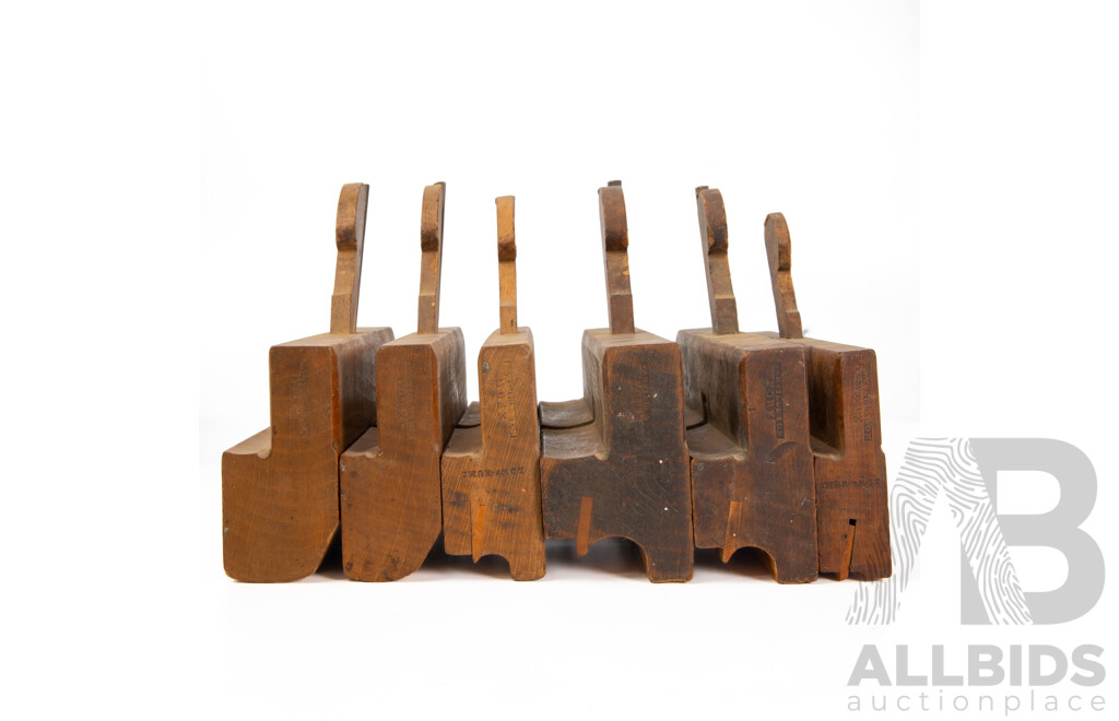 Six Antique Varvill & Son Timber Profile Planes, Made in England