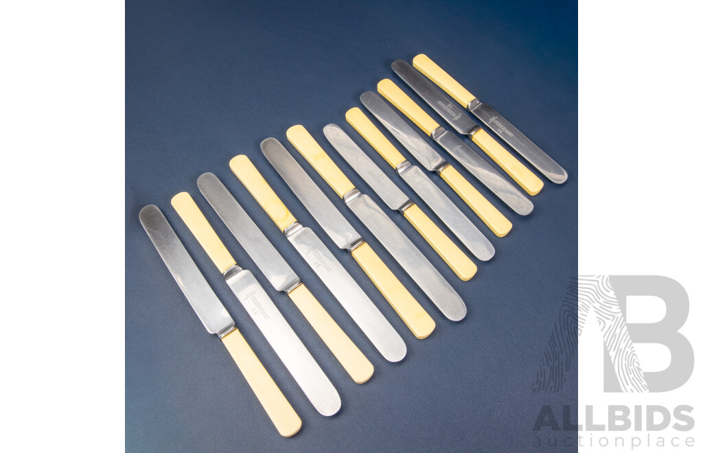 Twelve Vintage Chris Johnson & Co Sheffield Bone Handle Knives