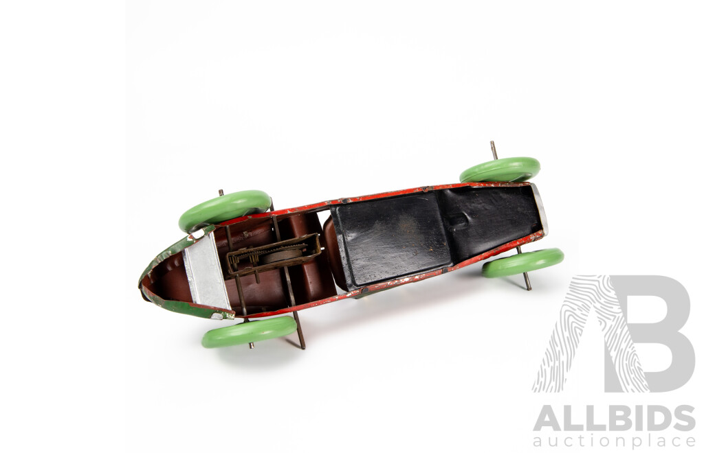 Vintage Pressed Steel Clock Work Race Car, Made in Japan