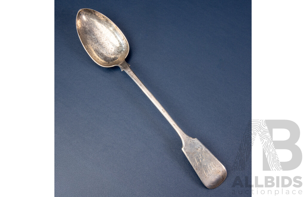 Large Antique Silver Serving Spoon, John Stone, Exeter, 1857