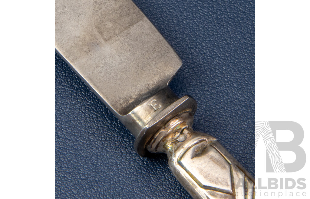 Vintage Silver Butter Knife, Sheffield with Two Silver Plate Knives, Four Walker & Hall Sonora Silver Forks