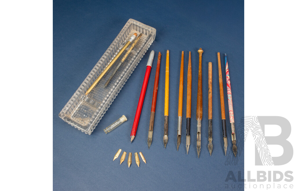 Five Vintage 14ct Gold Pen Nibs Including Parker, Conklin Toledo, Conway Stewart and Onoto with Seven Fountain Pens, Perry & Co, Eagle