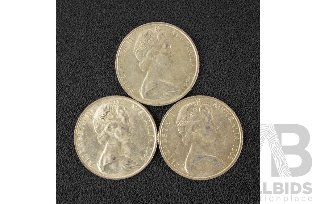 Three Australian 1966 Round Silver Fifty Cent Coins .800