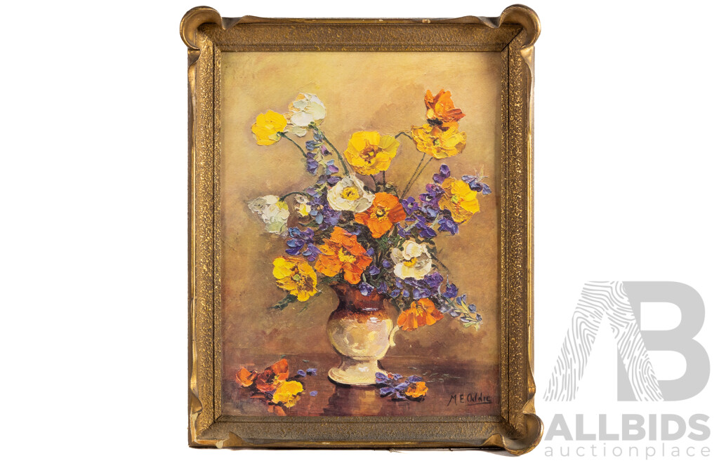 Mary E. Oddie (19/20th Centuries, British, 18??-1969), Gilded Blooms, Vintage Reproduction Colour Print After Original, 44 W x 54 H cm (frame)