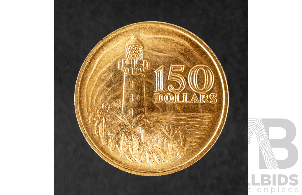 Singapore 1969 UNC Gold One Hundred and Fifty Dollar Coin, 150th Anniversary of the Founding of Singapore .917