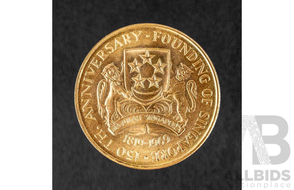 Singapore 1969 UNC Gold One Hundred and Fifty Dollar Coin, 150th Anniversary of the Founding of Singapore .917
