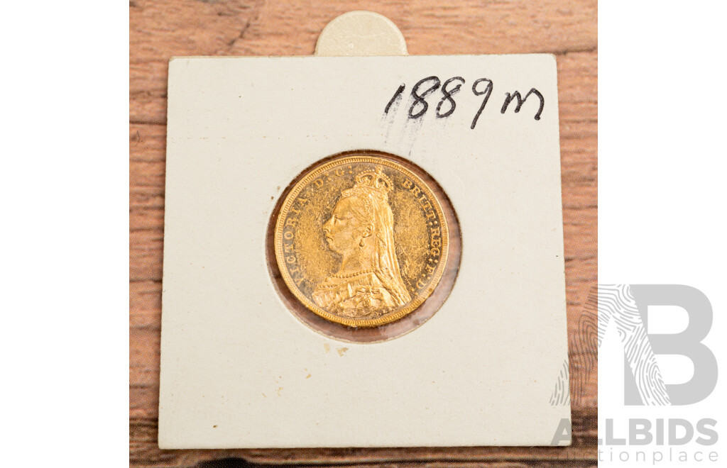 Australian 1889 Gold Sovereign, Queen Victoria Jubilee Head, Melbourne Mint
