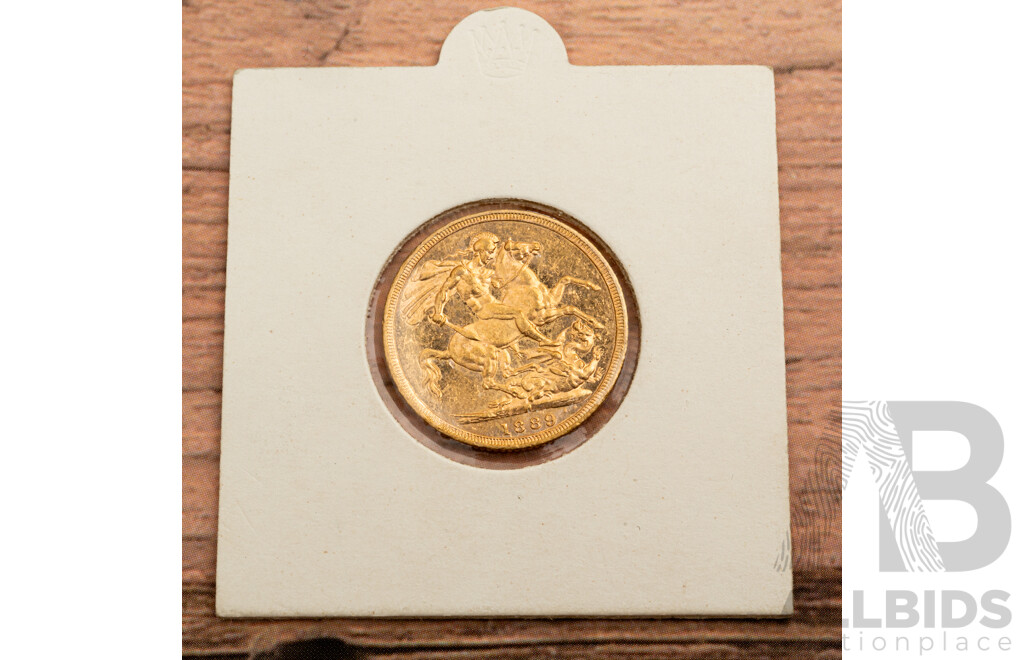 Australian 1889 Gold Sovereign, Queen Victoria Jubilee Head, Melbourne Mint