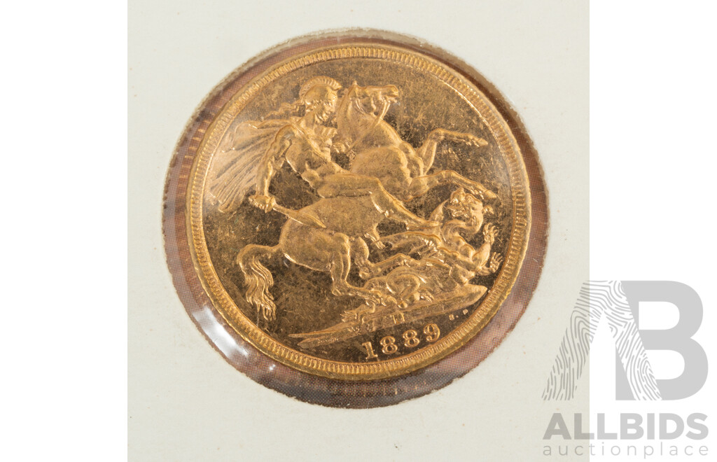 Australian 1889 Gold Sovereign, Queen Victoria Jubilee Head, Melbourne Mint