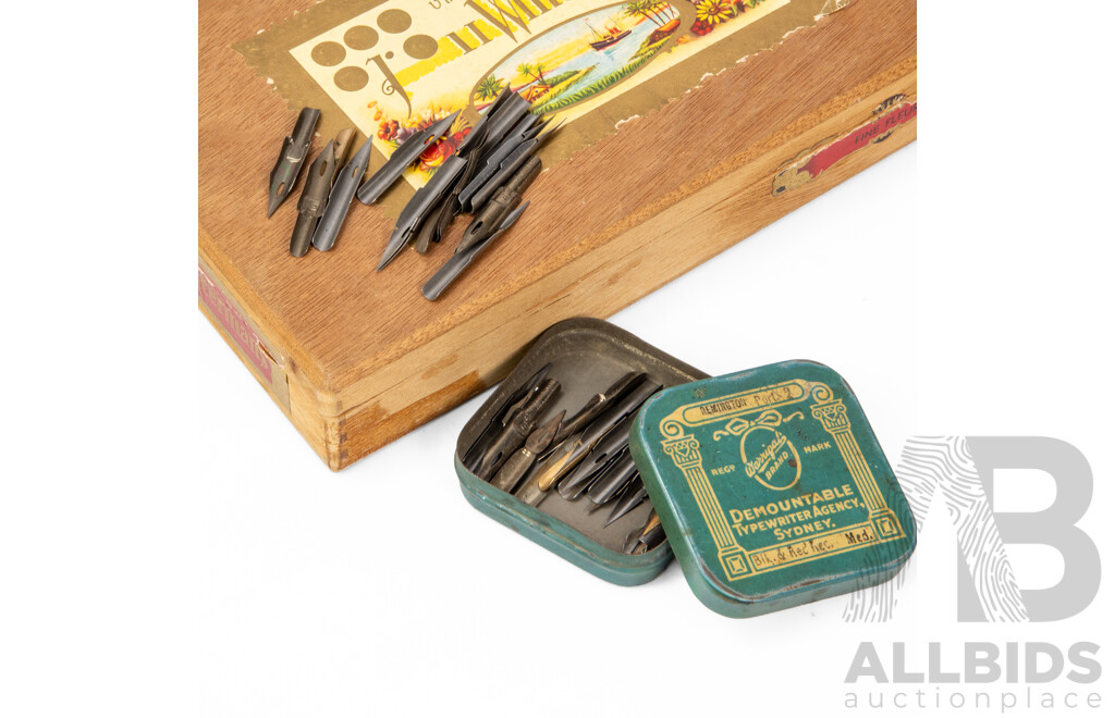 Vintage Timber Combination Pencil Box, C.F Mitchell Polytechnic Technical Scales, Warrigal Tin Case with Fountain Pen Tips, Henri Wintermans and Ritmeester Timber Cigar Boxes