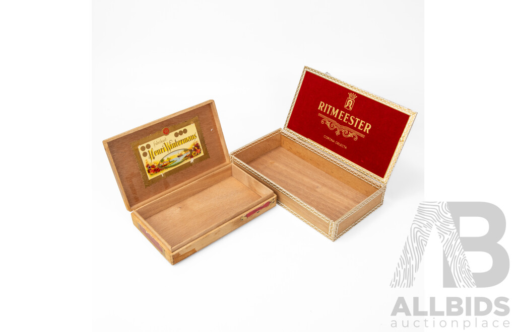 Vintage Timber Combination Pencil Box, C.F Mitchell Polytechnic Technical Scales, Warrigal Tin Case with Fountain Pen Tips, Henri Wintermans and Ritmeester Timber Cigar Boxes