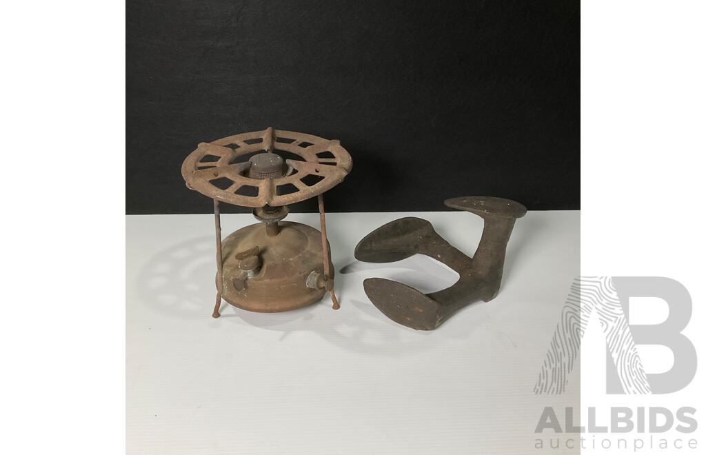 Vintage Primus Camping Stove and Cast Iron Cobblers Shoe Last