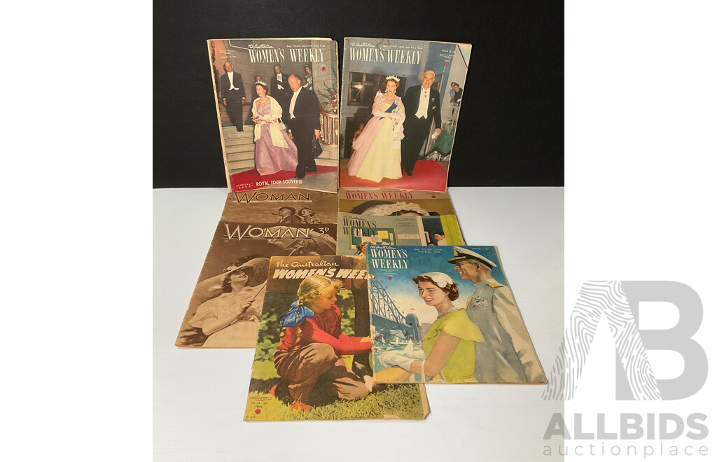 Eight Australian Women's Weekly and Woman-The Woman's Budget Magazines Spanning 1936 to 1954
