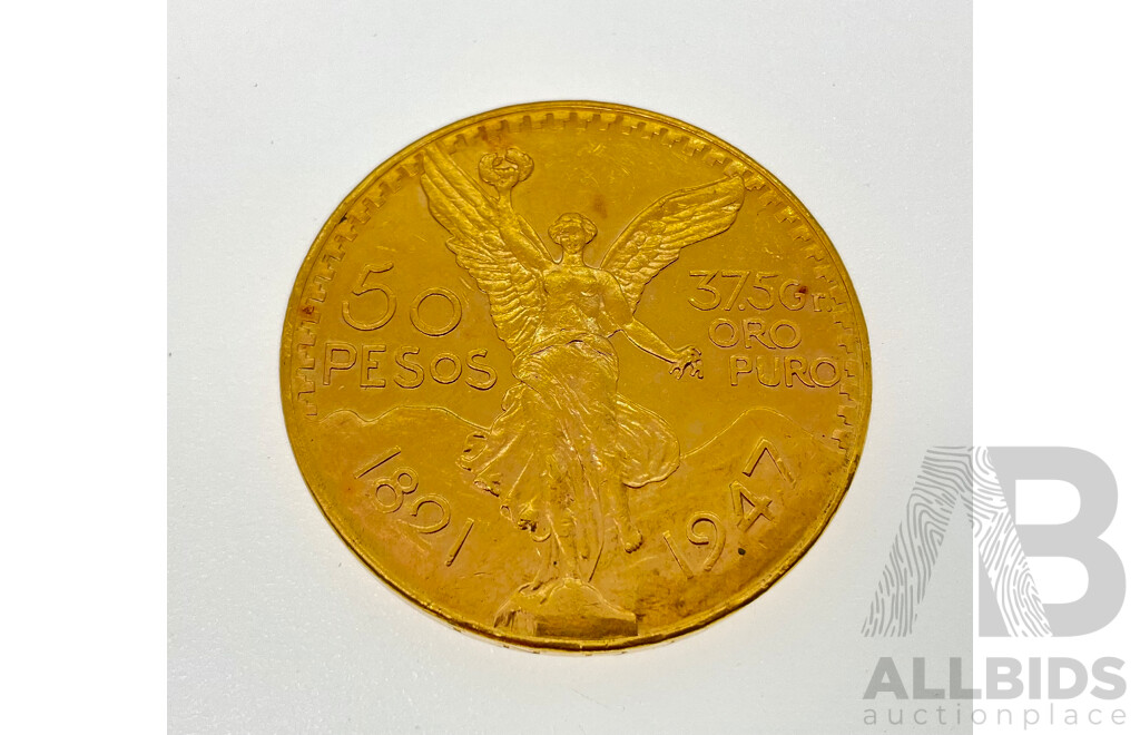 Mexico 1947 Gold 'Centenario' Fifty Pesos Coin .900 - 41.76 Grams