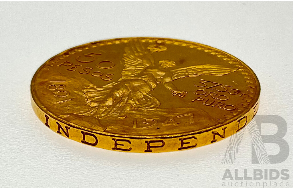 Mexico 1947 Gold 'Centenario' Fifty Pesos Coin .900 - 41.76 Grams