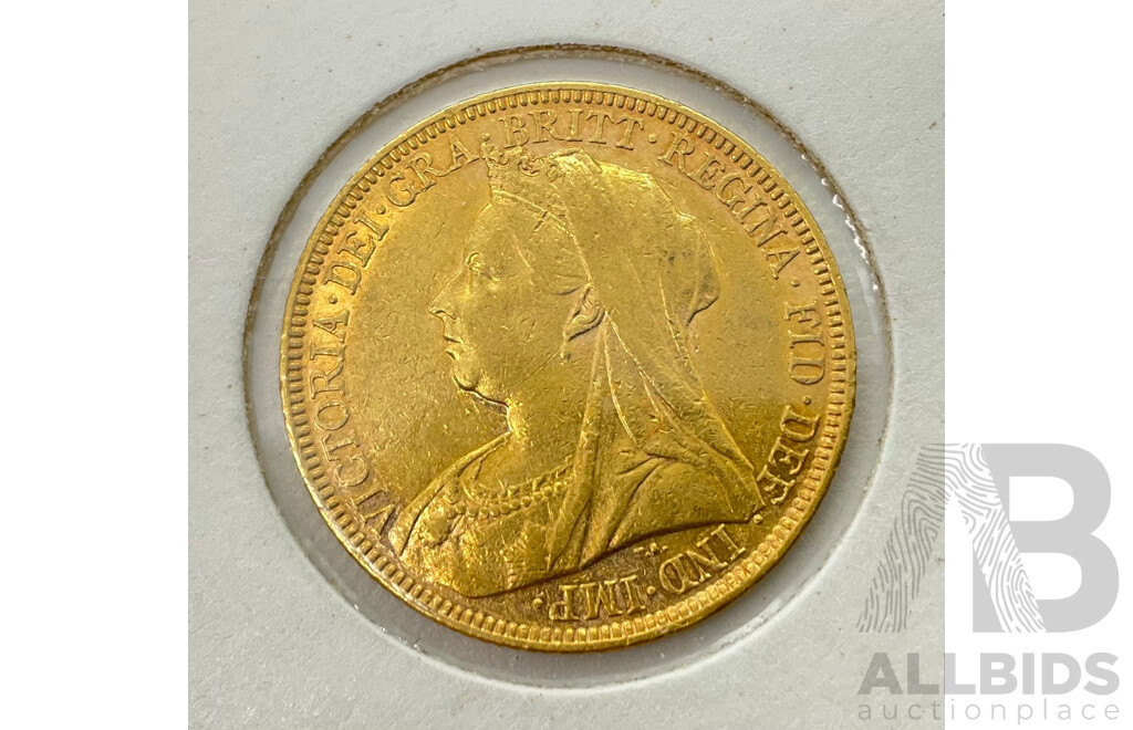 Australian 1899 Gold Sovereign, Queen Victoria, Melbourne Mint .917