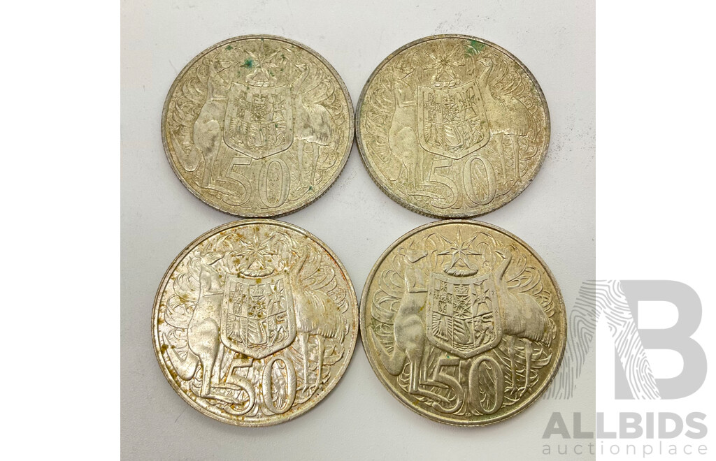 Four Australian 1966 Round Silver Fifty Cent Coins .800