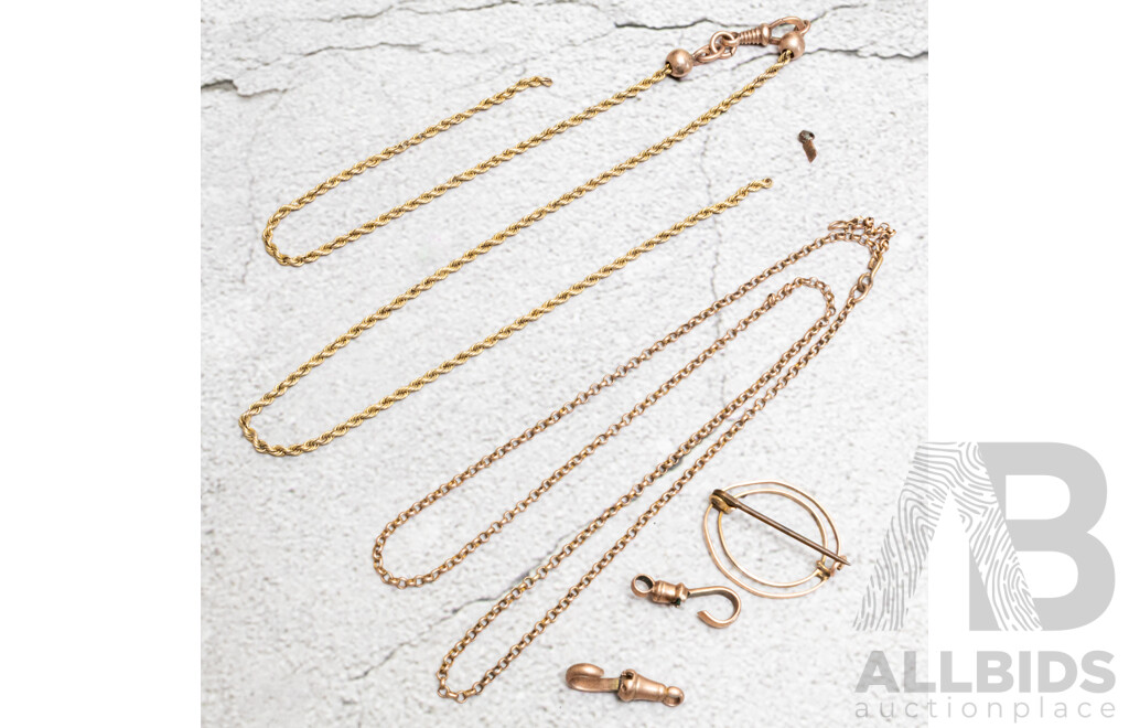 15ct Broken Vintage Belcher Link Chain & Antique/vintage 9ct Scrap or Wear, 15.09 Grams