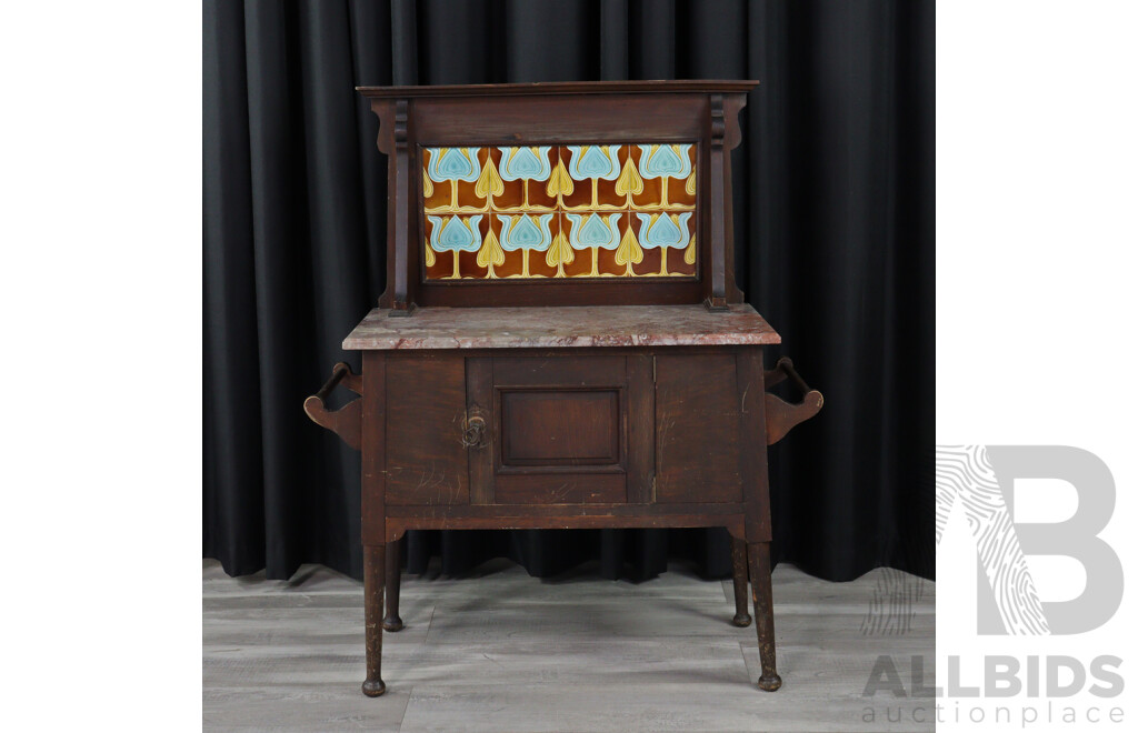 Edwardian Tile Back Wash Stand with Marble Top