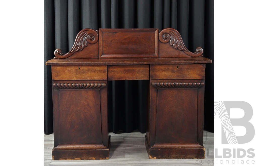 English Provincial William IV Mahogany Pedestal Sideboard