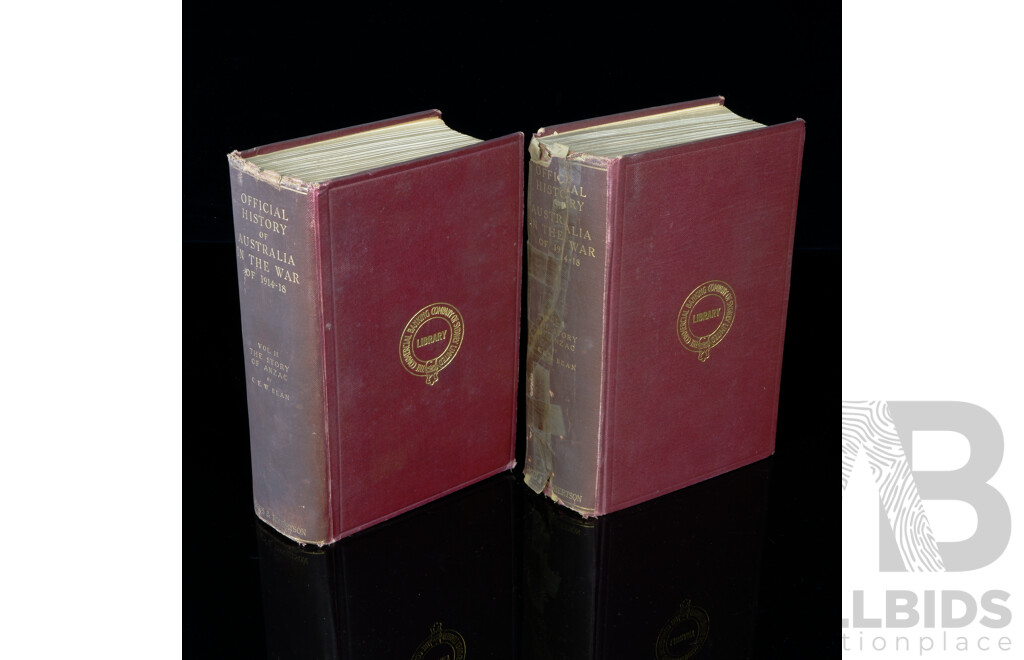 From the Collection of Lieutenant General Sir Iven Mackay, C E W Bean, Official History of Australia in the War of 1914 to 18, Volumes 1& 2, Both First Editions