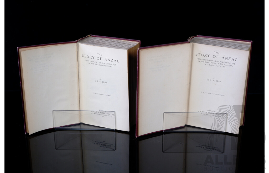 From the Collection of Lieutenant General Sir Iven Mackay, C E W Bean, Official History of Australia in the War of 1914 to 18, Volumes 1& 2, Both First Editions