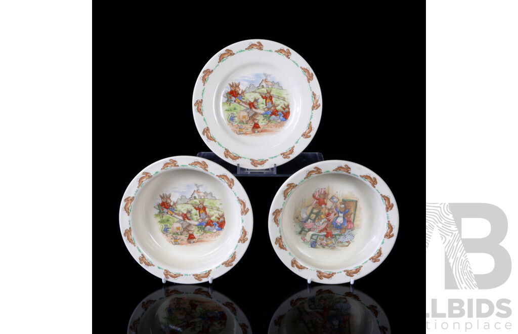 Collection Three Pieces Royal Doulton Porcelain Bunnykins Crockery