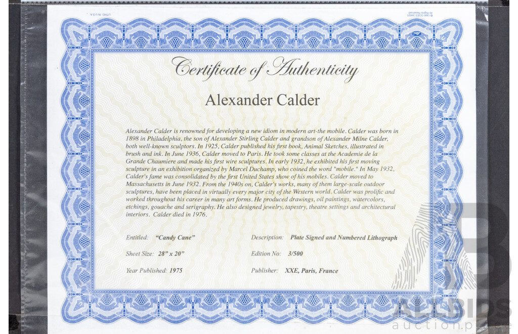 Alexander Calder, (20th Century, American, 1898-1976), Candy Cane (1975), Plate Signed & Numbered Lithograph, 89 x 67 cm (frame)