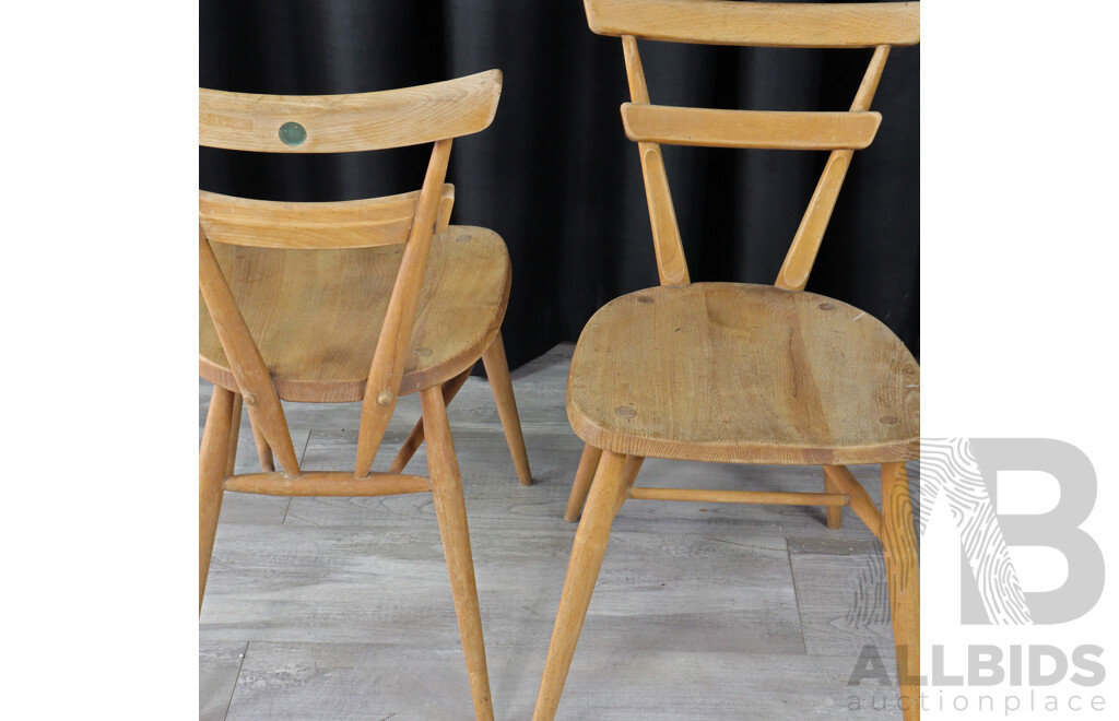 Rare Pair of Oak Green Dot Chairs by Ercol