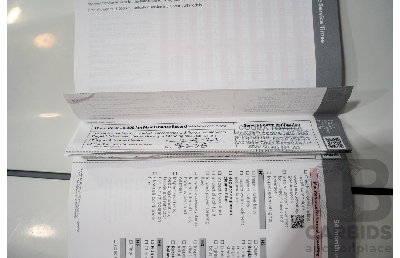 02/2020 Toyota Landcruiser GXL (4x4) 4x4 VDJ76R 4d Wagon White Turbo Diesel V8 4.5L