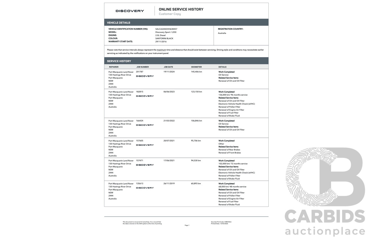11/2016 Land Rover Discovery Sport TD4 180 HSE (AWD) LC MY17 4D Wagon Santorini Metallic Black Turbo Diesel 2.0L - 7 Seater