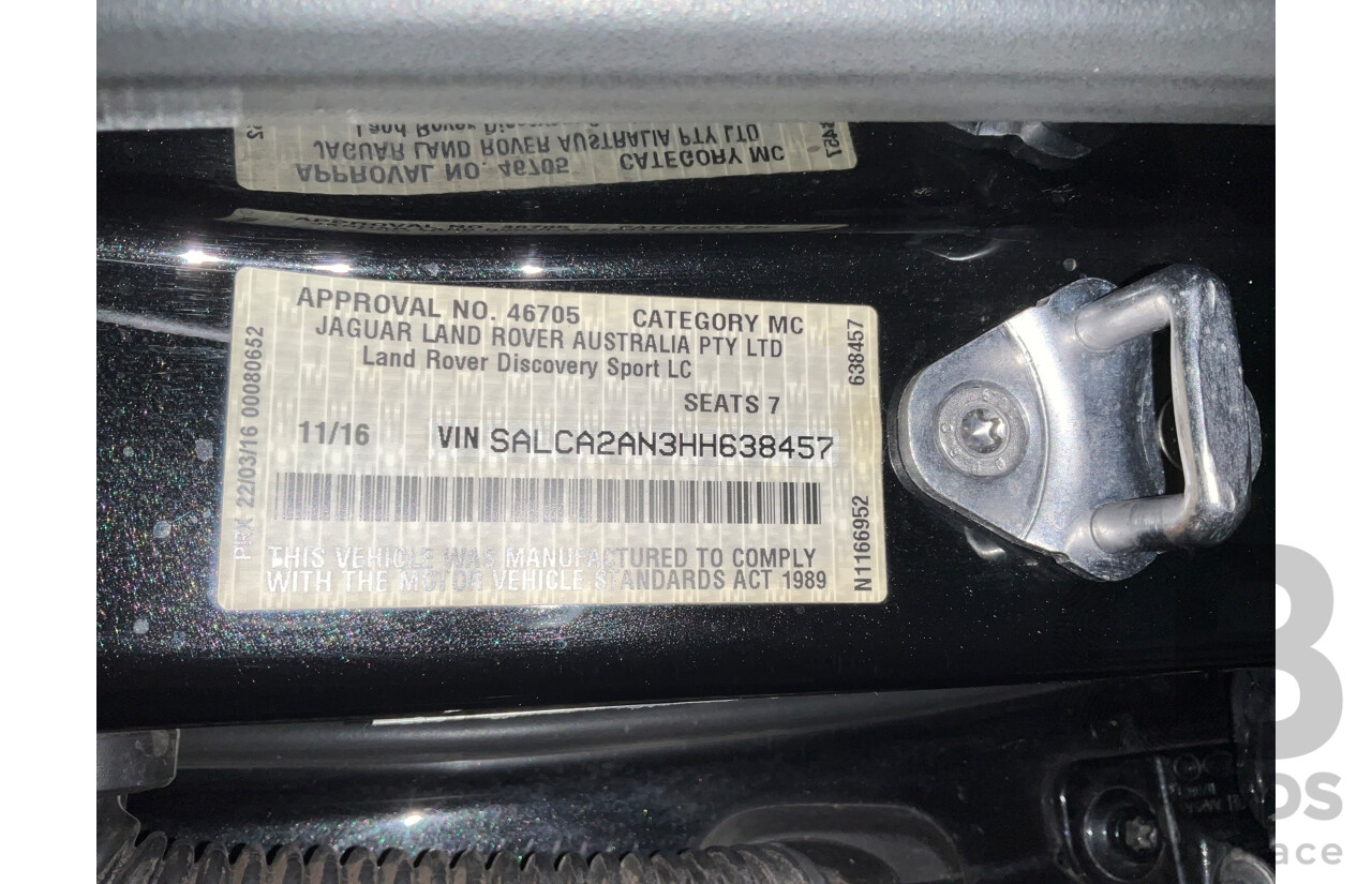 11/2016 Land Rover Discovery Sport TD4 180 HSE (AWD) LC MY17 4D Wagon Santorini Metallic Black Turbo Diesel 2.0L - 7 Seater